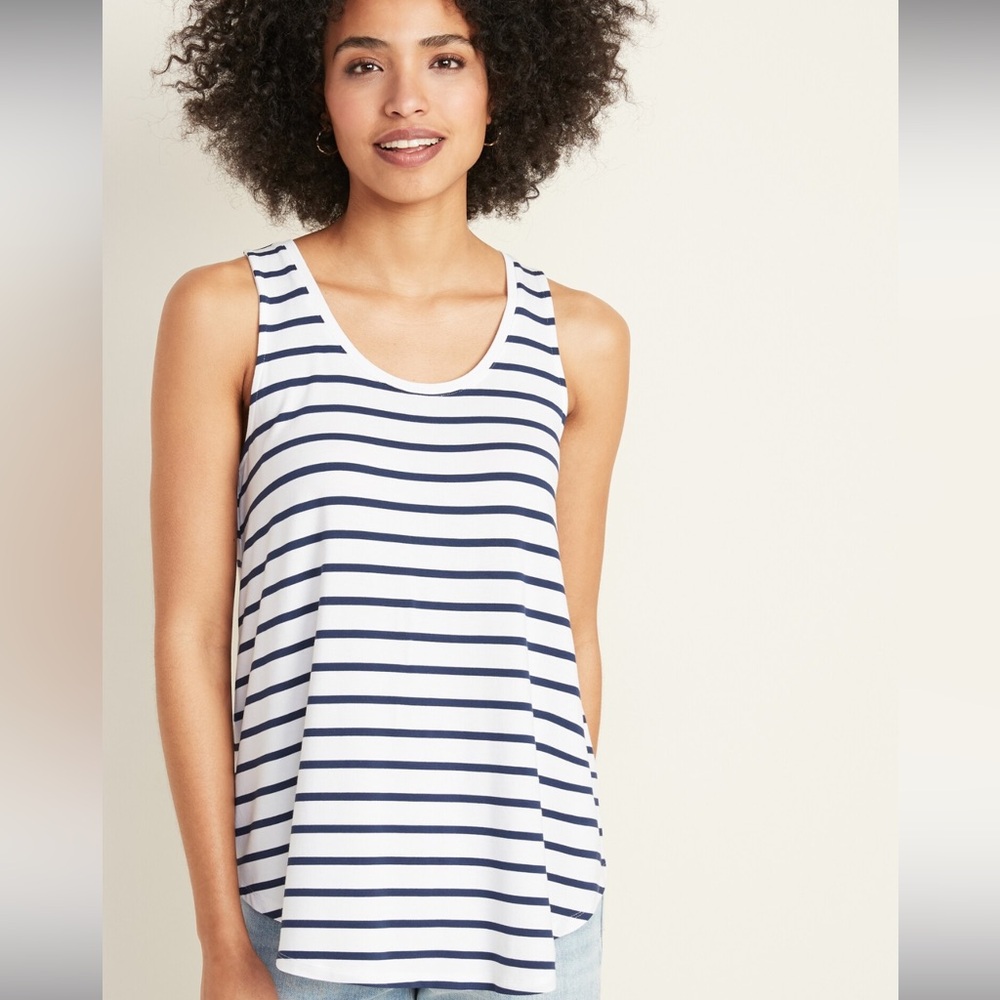 Old Navy White and Blue Tank Top Relaxed Fit